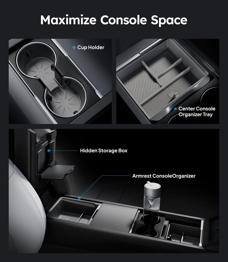 Wigoo Tesla New Model Y Juniper & Model 3 Center Console Organizer [Double Layer Space, Slide smoothly] Model 3 (2024~2025)/New Model Y Juniper Accessories, 4PCS Grey - Image 3